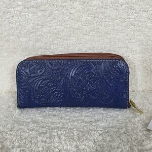 Mexican Handmade Blue Floral Embossed Leather Wallet